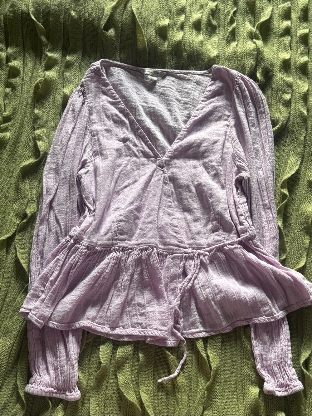 American Eagle Outfitters Light Lavender Wrap Peplum Top